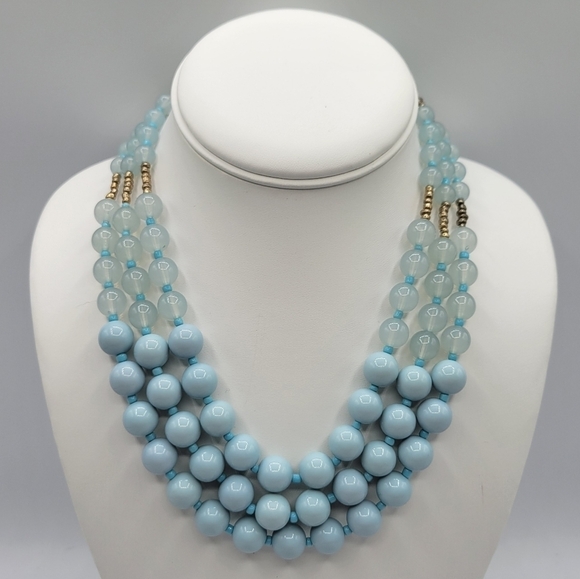 Charming Charlie Seafoam Gold Bead Three Tier Necklace - Picture 1 of 5